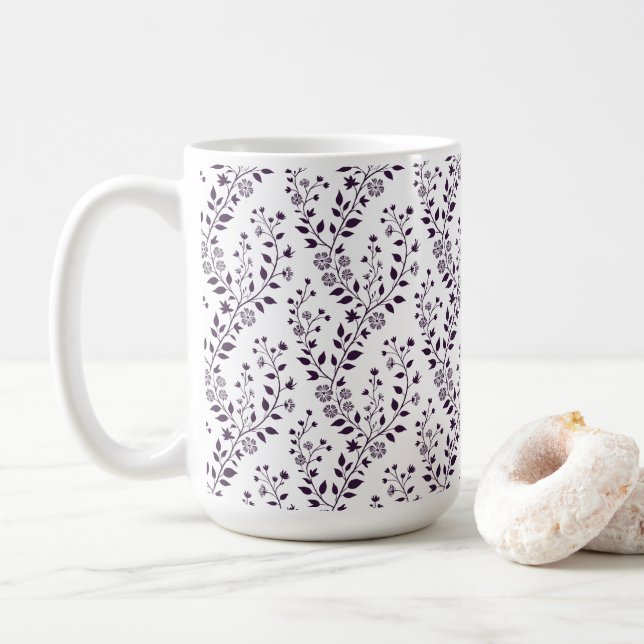 Taza De Café Modern Boho Floral Pattern Plum White (Con donut)