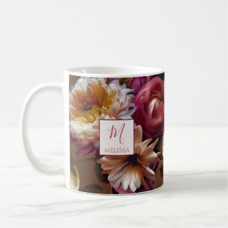 Taza De Café Modern Bold Rustic Floral | Monogram Gift
