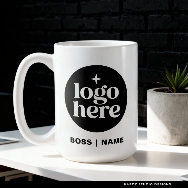 Taza De Café Modern Branded Employee Coffee Mug (Mug shown in 15 oz. Add your logo and name, website, or tagline. Choose size and mug style.)