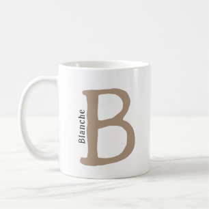 Taza De Café Modern Brown Monogrammed Inicial y Nombre Café Mug