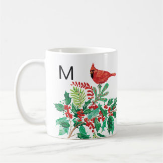 Taza De Café Modern Cardinal Holly Monogram Classic Mug, 11 oz