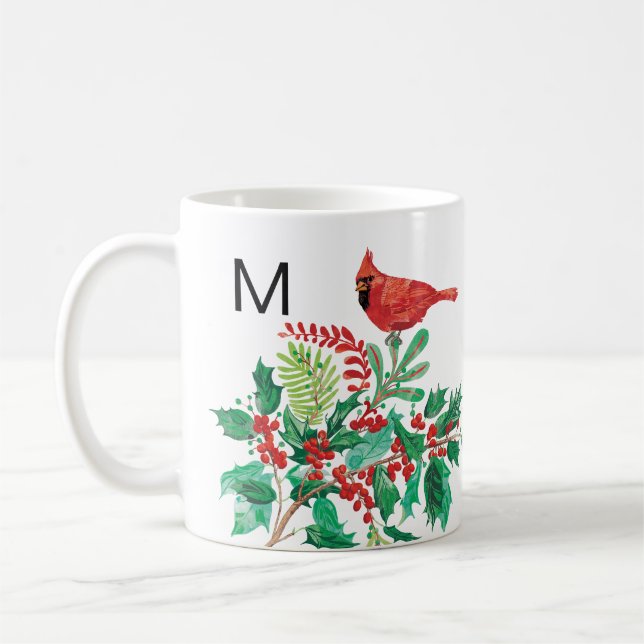 Taza De Café Modern Cardinal Holly Monogram Classic Mug, 11 oz (Izquierda)