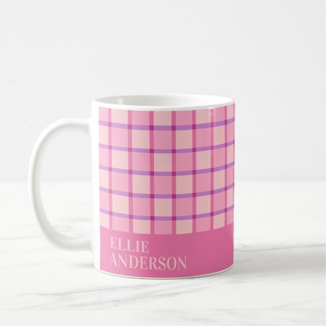 Taza De Café Modern Checker Pink Purple Personalized (Izquierda)