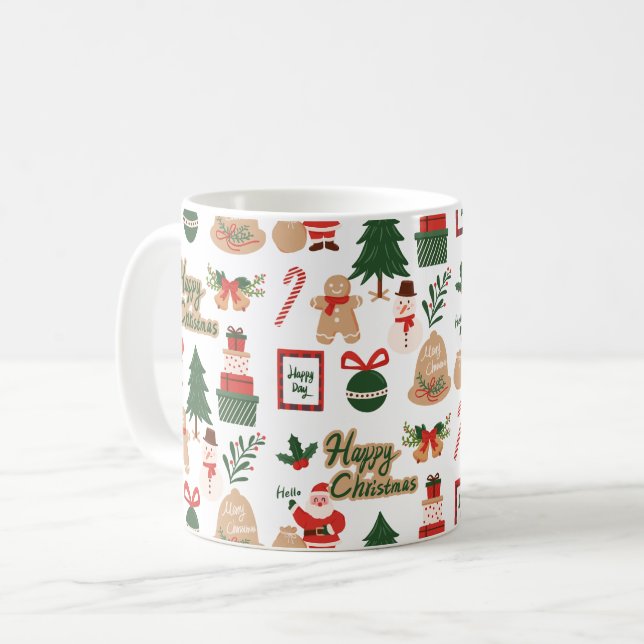 Taza De Café Modern Christmas Santa and Gingerbread Pattern (Anverso izquierdo)