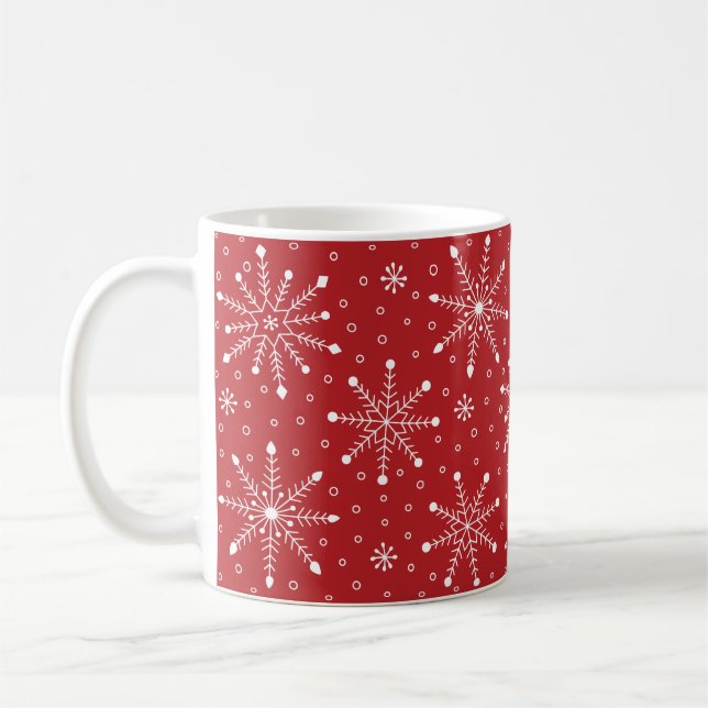 Taza De Café Modern Christmas Snowflake Red and White Festive (Izquierda)