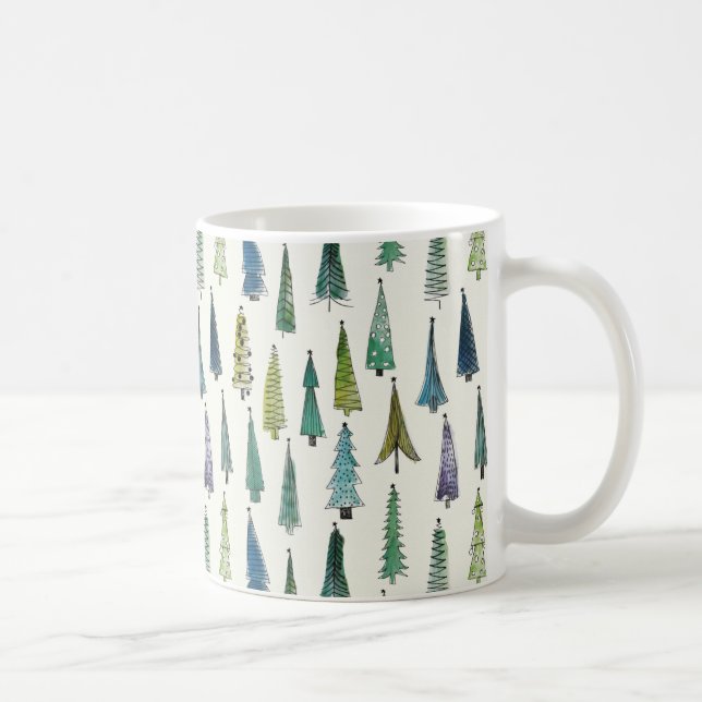 Taza De Café Modern Christmas Trees Illustrated Pattern (Derecha)
