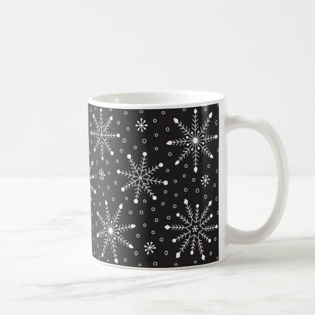 Taza De Café Modern Christmas White Snowflake & Black night sky (Derecha)