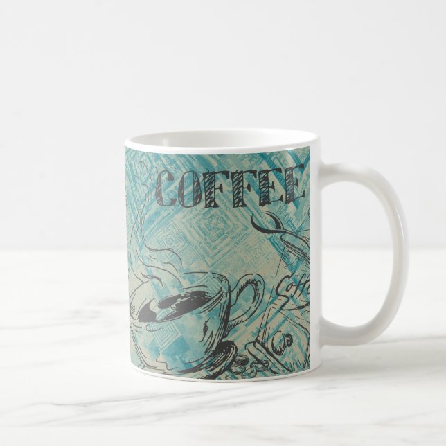 Taza De Café Modern Coffee Art Sketch Blue (Derecha)