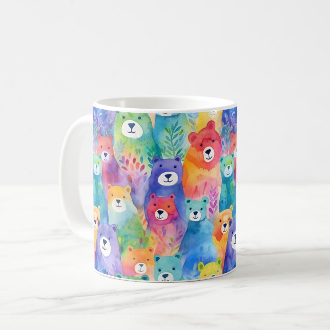 Taza De Café Modern colorful watercolor bears pattern  (Anverso izquierdo)