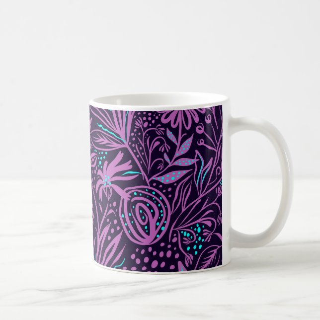 Taza De Café Modern Dark Purple Floral Pattern (Derecha)