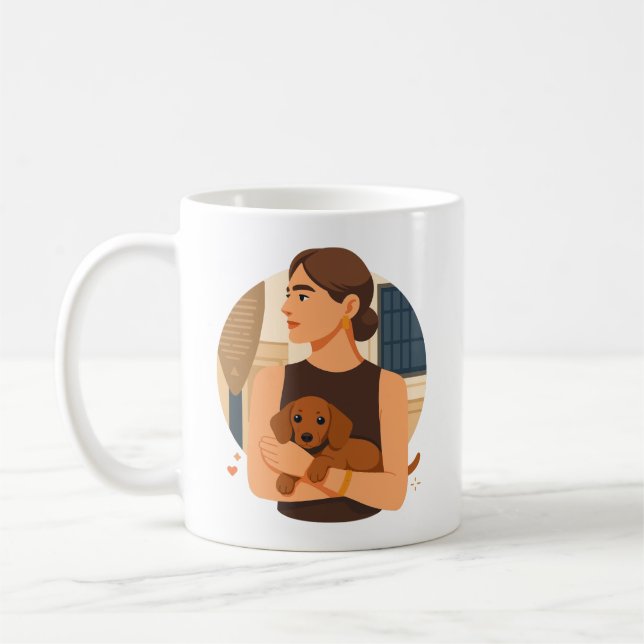 Taza De Café Modern Dog Mom Aesthetic With Cute Puppy (Izquierda)