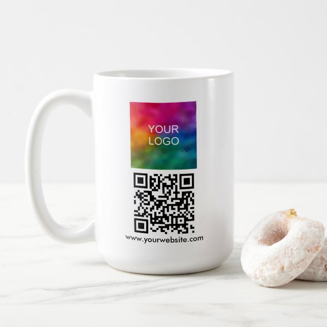 Taza De Café Modern Elegant QR Code Upload Logo Template (Con donut)