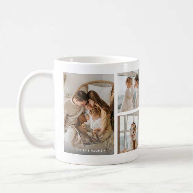 Taza De Café Modern Family Name 6-Photo Collage Custom (Izquierda)