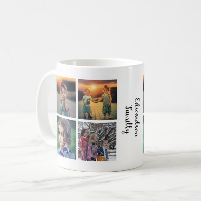 Taza De Café Modern family photo collage monogram name (Anverso izquierdo)