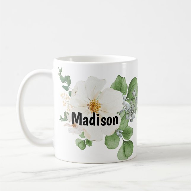 Taza De Café Modern farmhouse personalize custom Floral Mug (Izquierda)