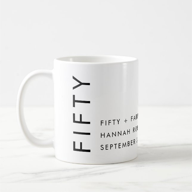 Taza De Café Modern Fifty Name Date Bold 50th Birthday Party (Izquierda)