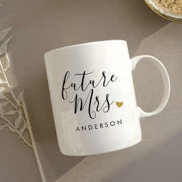 Taza De Café Modern Gold Heart Future Mrs Engagement Gift