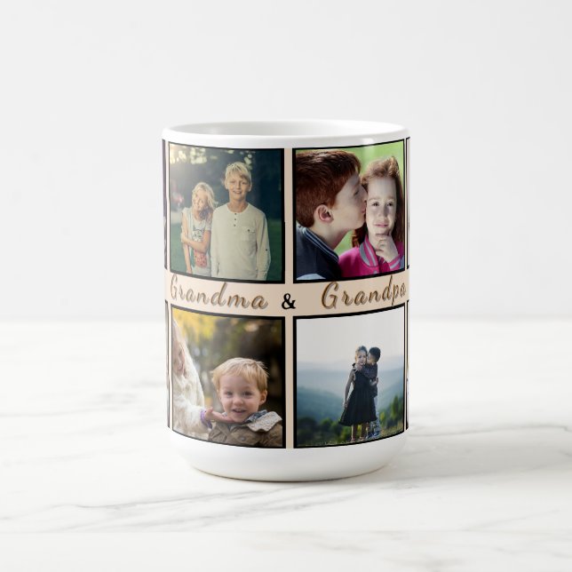 Taza De Café Modern Grandma & Grandpa – Custom 8-Photo Mug (Centro)