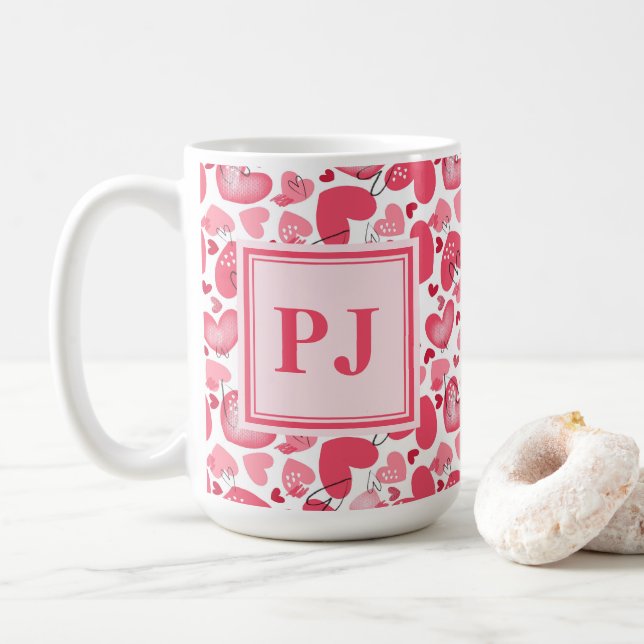 Taza De Café Modern Hearts Pattern Valentines   (Con donut)
