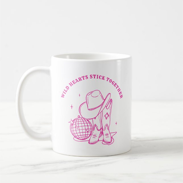 Taza De Café Modern Hot Pink Western Disco Best Friends Quote (Izquierda)