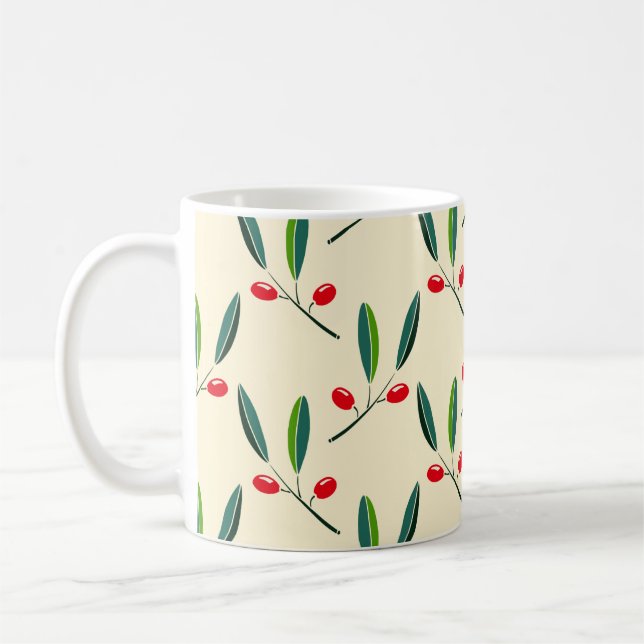 Taza De Café Modern Illustrated Red Berries Pattern (Izquierda)