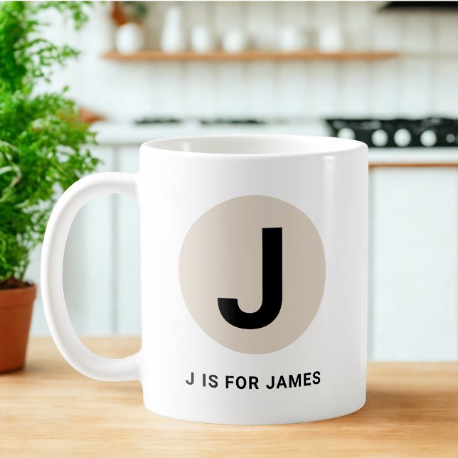 Taza De Café Modern Initial Mug – “J is for [Name]” Design (Subido por el creador)