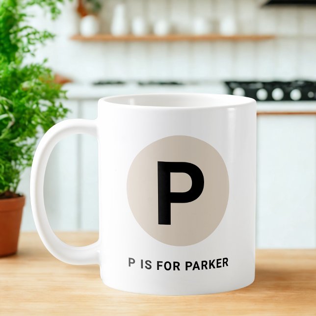 Taza De Café Modern Initial Mug – “P is for [Name]” Design (Subido por el creador)