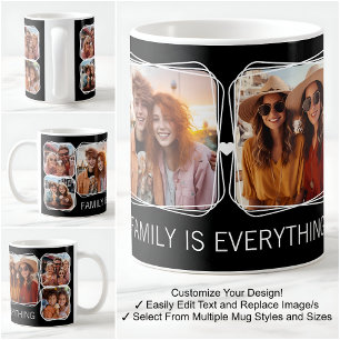 Taza De Café Modern Memory 6 Collage de fotos Template Black C0
