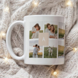 Taza De Café Modern Minimal 10-Photo Collage Couple Initials