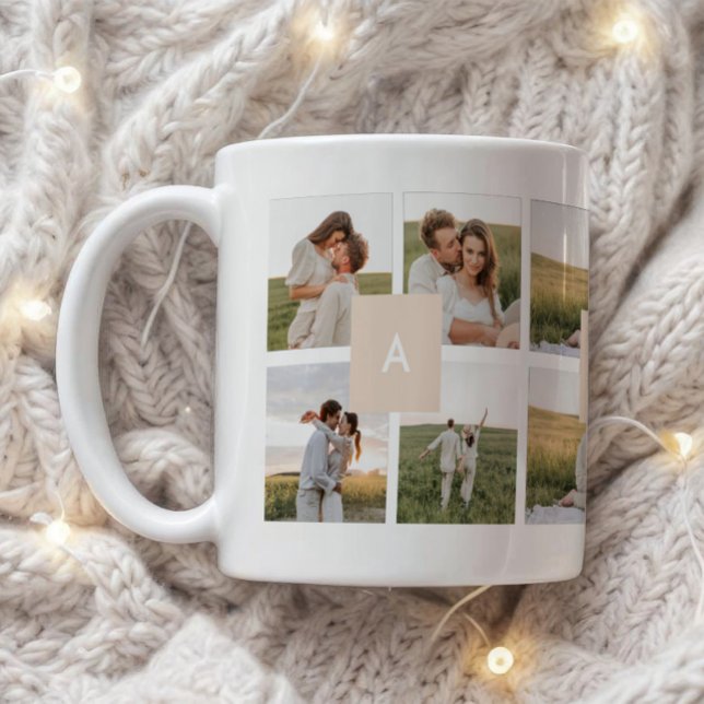 Taza De Café Modern Minimal 10-Photo Collage Couple Initials (Subido por el creador)