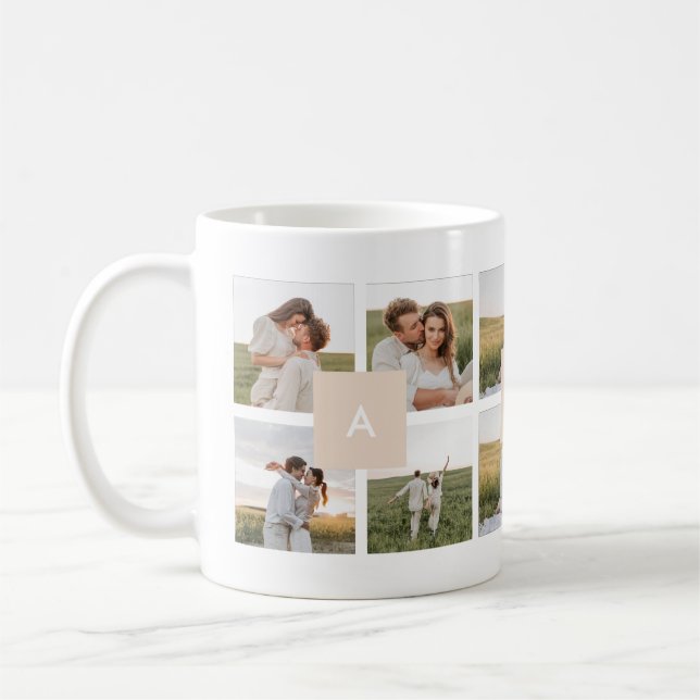 Taza De Café Modern Minimal 10-Photo Collage Couple Initials (Izquierda)