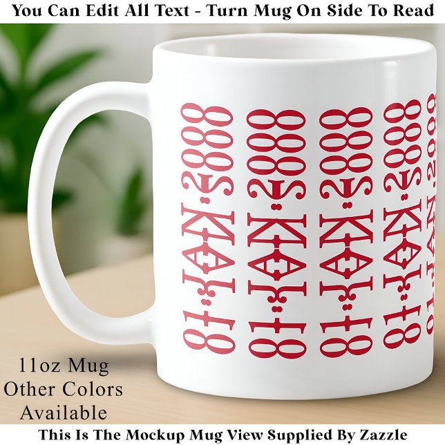 Taza De Café Modern Minimalist Date Hidden Message Custom Red (Subido por el creador)