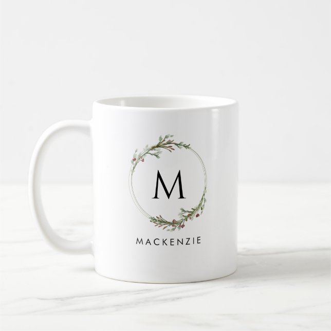 Taza De Café Modern Minimalist Monogram Wreath Coffee Mug (Izquierda)