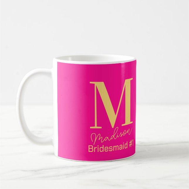 Taza De Café Modern Monogram Dama de Honor Número 1 Rosa Brilla (Izquierda)