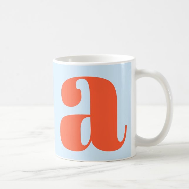 Taza De Café Modern Monogram Initial Letter Soft Blue Orange (Derecha)