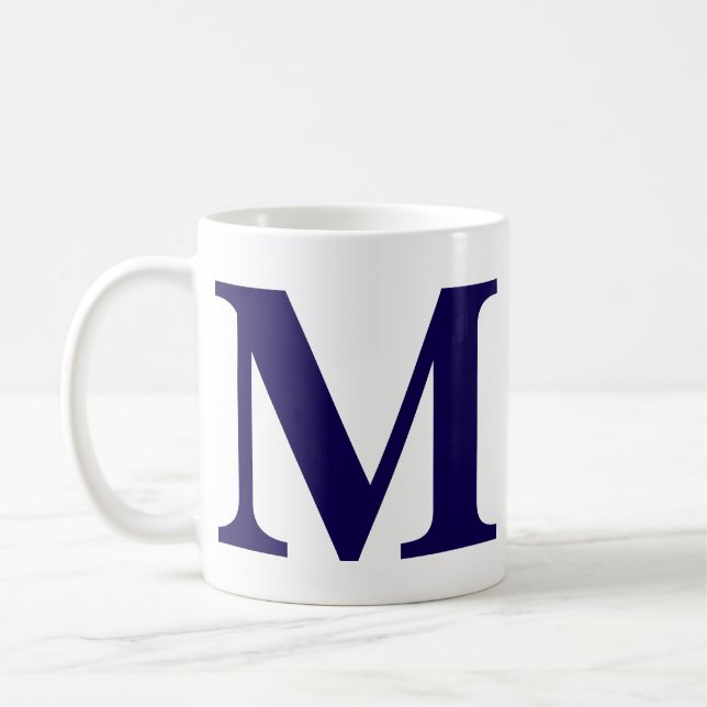 Taza De Café Modern Monogram Initial Modern Blue Coffee Mug  (Izquierda)