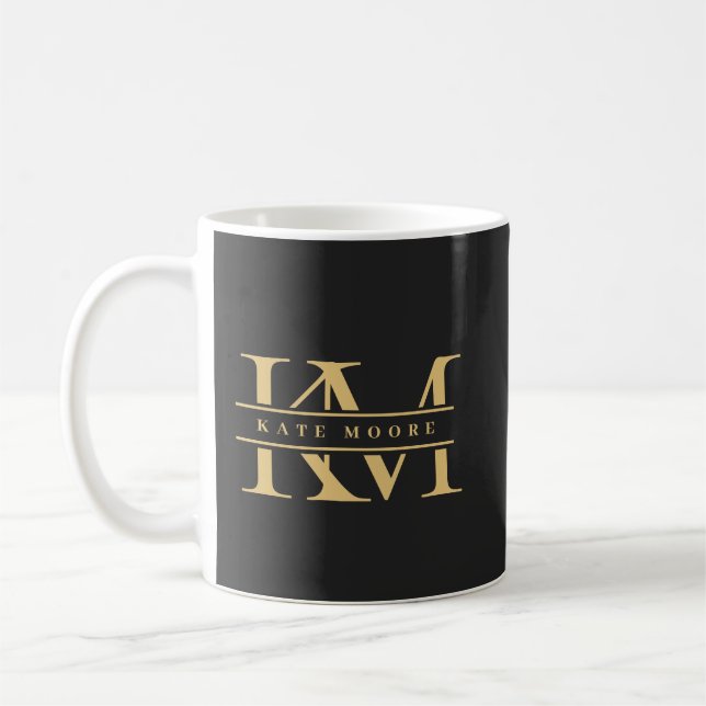 Taza De Café Modern Monogram Initials Professional Black Gold (Izquierda)