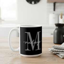 Taza De Café Modern Monogram Minimal Black White