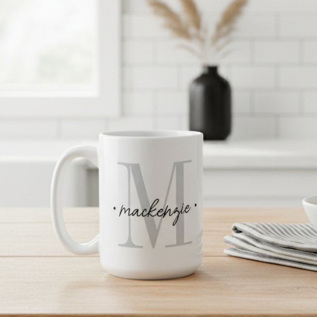 Taza De Café Modern Monogram Minimal Black White (Subido por el creador)