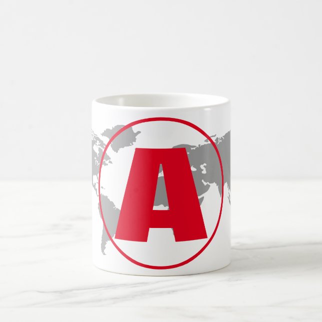 Taza De Café Modern Monogram Red Initial Letter World Map (Centro)