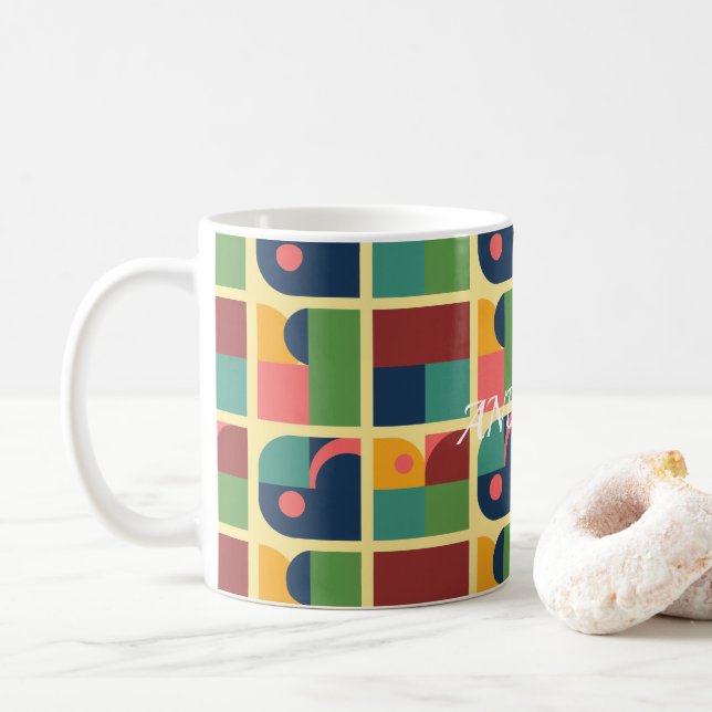 Taza De Café Modern Mug – Abstract Geometric Pattern (Con donut)