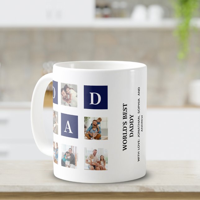 Taza De Café Modern multi-photo grid for dad Blue (Subido por el creador)