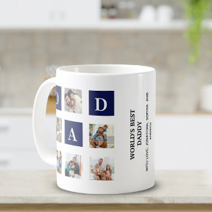 Taza De Café Modern multi-photo grid for dad Blue