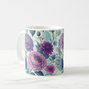Taza De Café Modern Personalized Purple Floral Vintage Dahlia