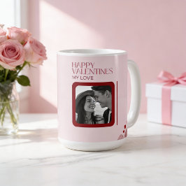 Taza De Café Modern Photo Red & Pink Happy Valentines Gift 