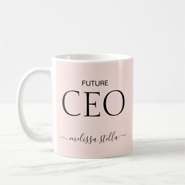 Taza De Café Modern Pink Future CEO Name | Girly Gift (Izquierda)