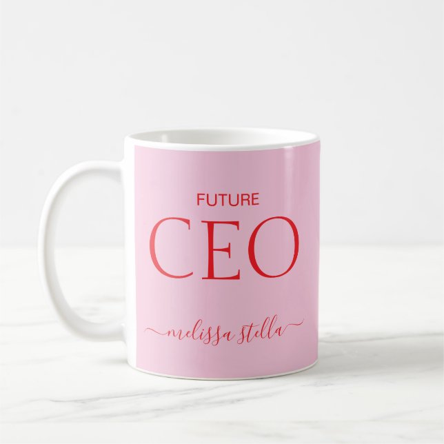 Taza De Café Modern Pink Future CEO Name | Girly Gift (Izquierda)
