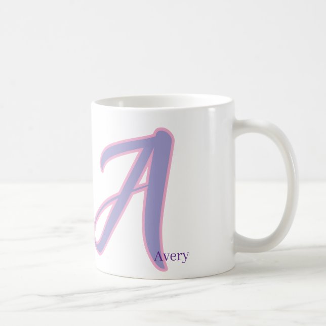 Taza De Café Modern Pink & Purple Monogram Personalized Name A (Derecha)