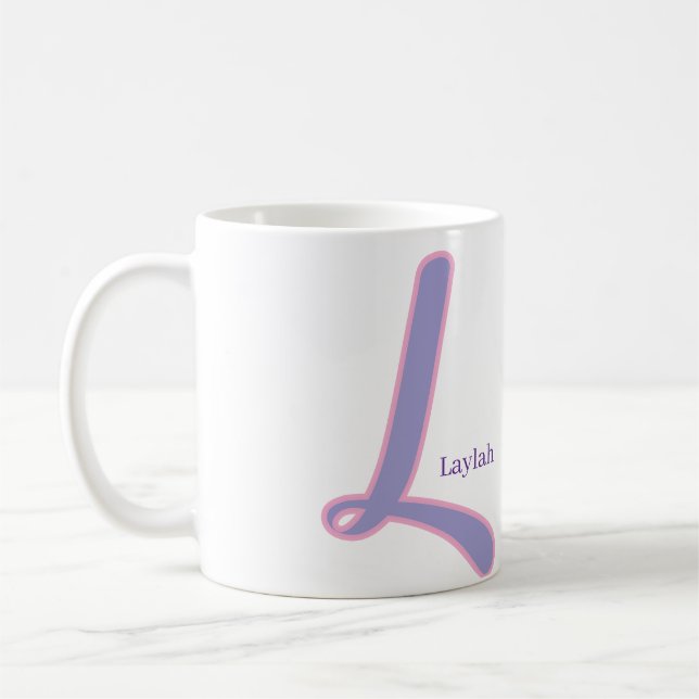 Taza De Café Modern Pink & Purple Monogram Personalized Name L (Izquierda)