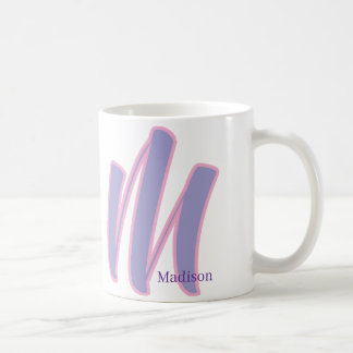 Taza De Café Modern Pink & Purple Monogram Personalized Name M